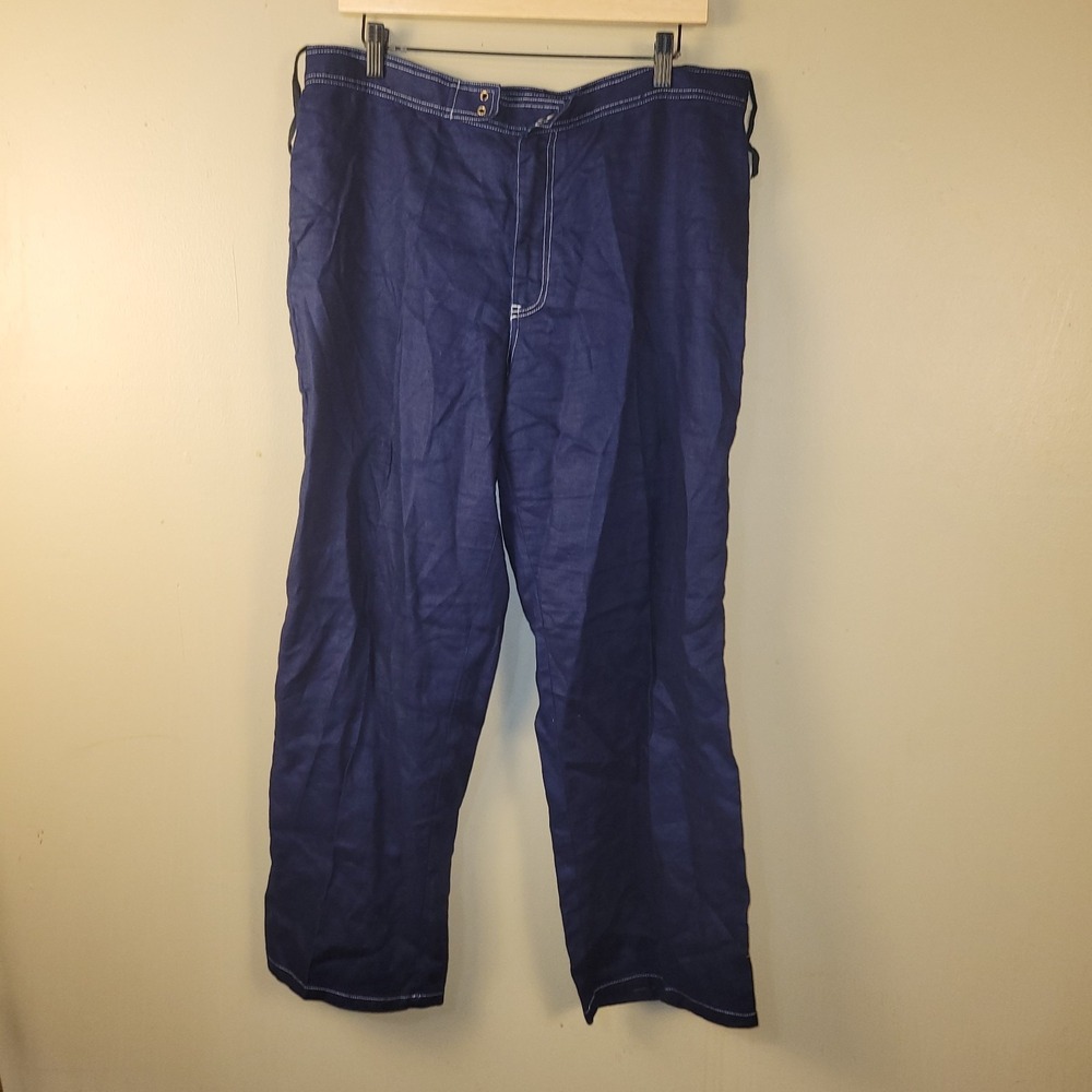 Lauren‎ Ralph Lauren Linen Pants Navy Wide Leg Resort Coastal Size 14